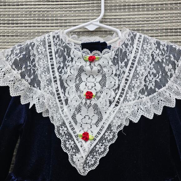 VTG Cuddle Teen Girl 6 Dress Velour Lace Long Sleeve Coquette Cottage Christmas - Picture 8 of 9